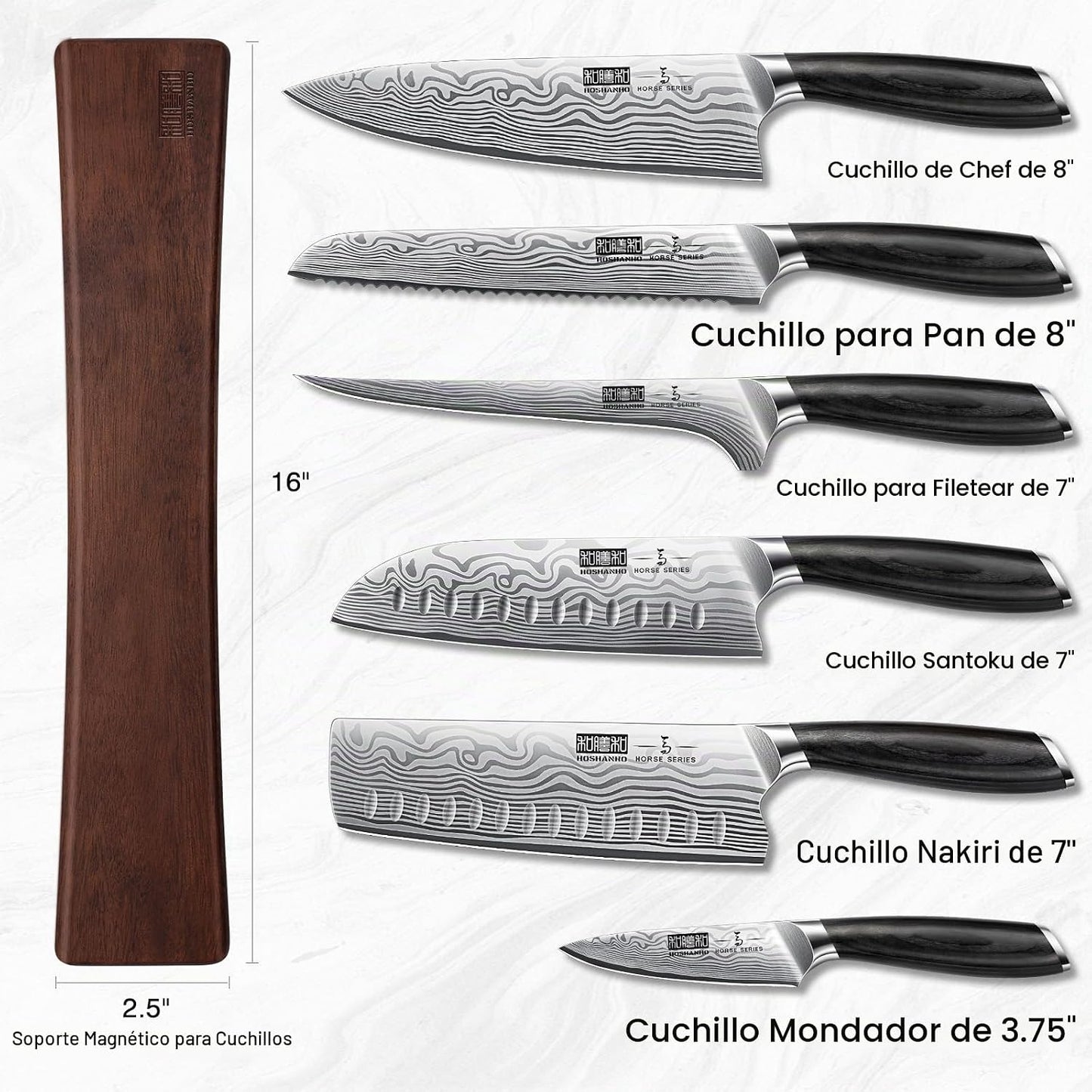 HOSHANHO Juego de cuchillos de 7 piezas con soporte magnético para...