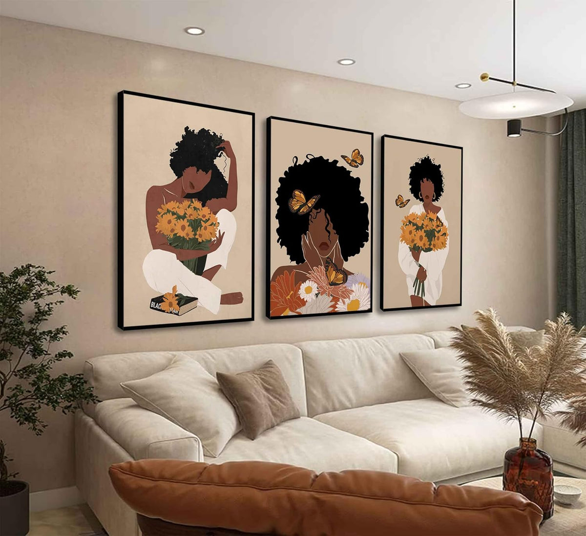 WSTUKVV 3 piezas de arte de pared de mujer negra, bohemia, niña, gi...