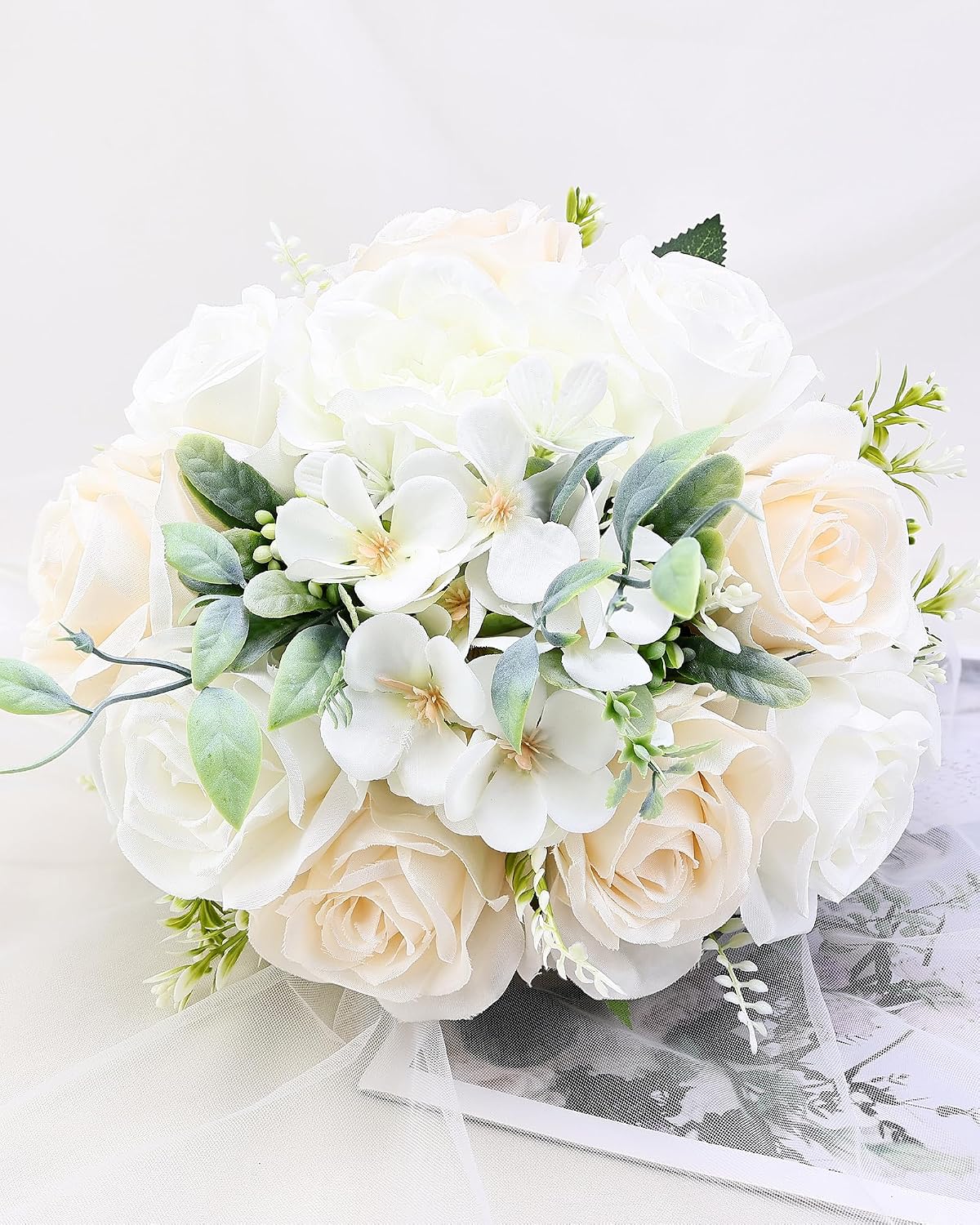 WGBBDG Ramos de boda para novia, dama de honor, ramo de rosas artif...