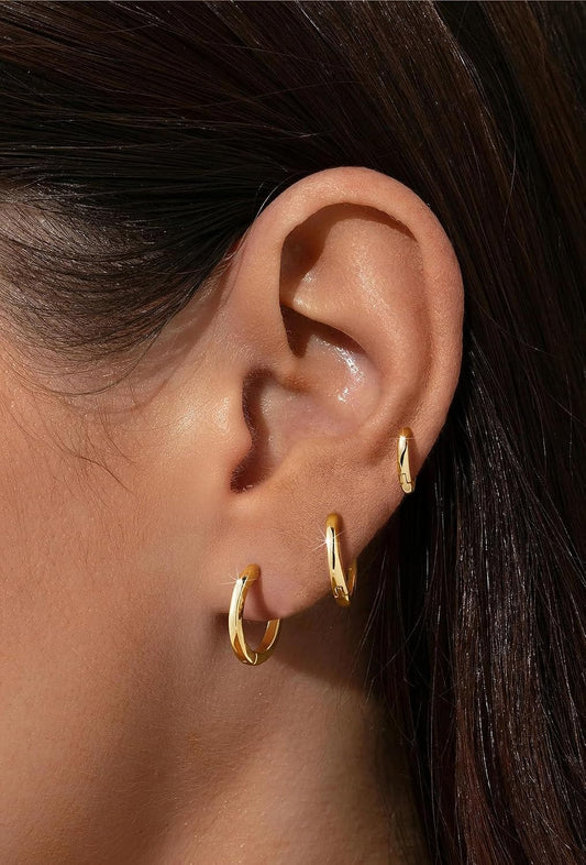 Juego de 3 pares de aretes de aro de oro para mujer, joyería de mod...