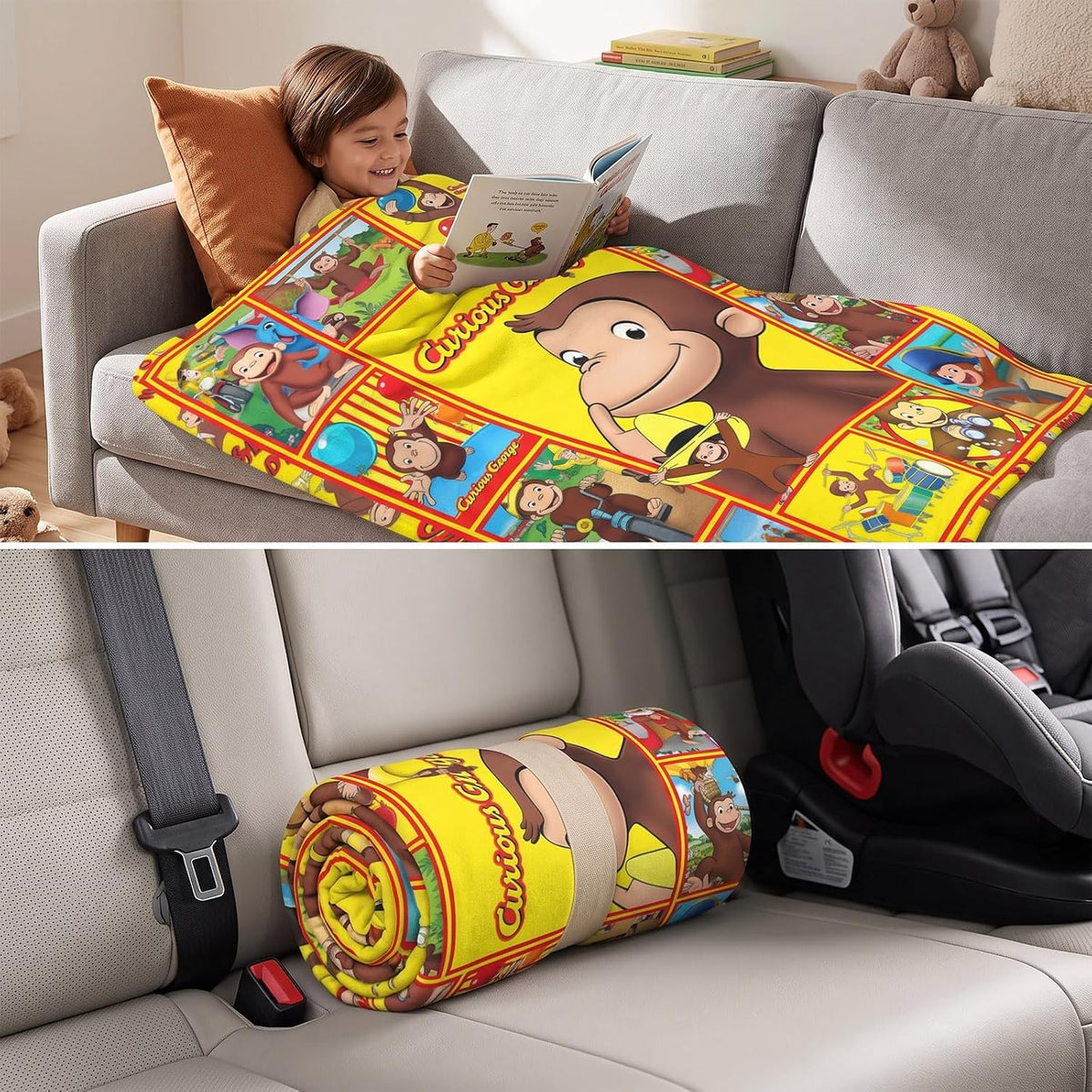 Rainbow glass Curious Monkey George Kids - Manta amarilla para niño...