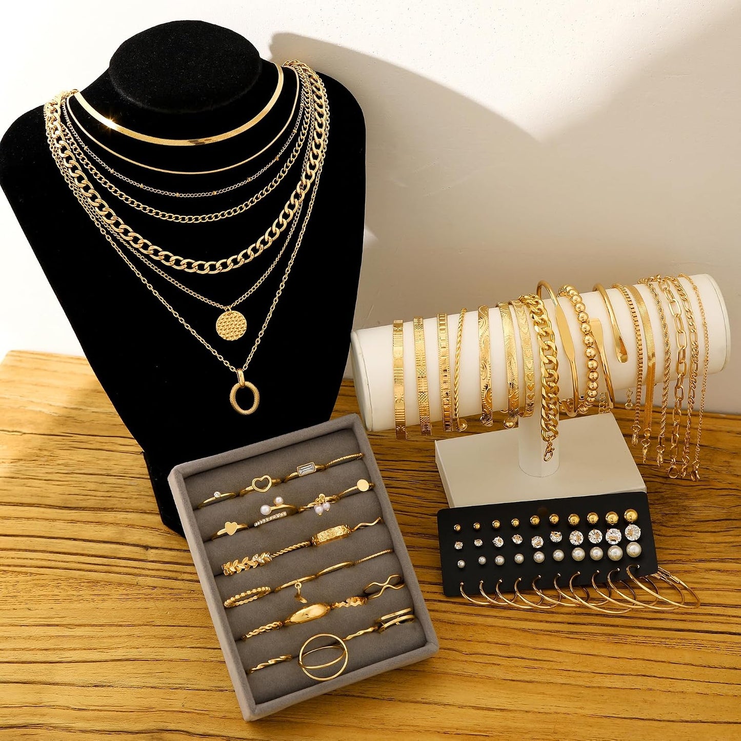 FAXHION Juego de joyas de oro para mujer, 68 piezas, con 7 collares...