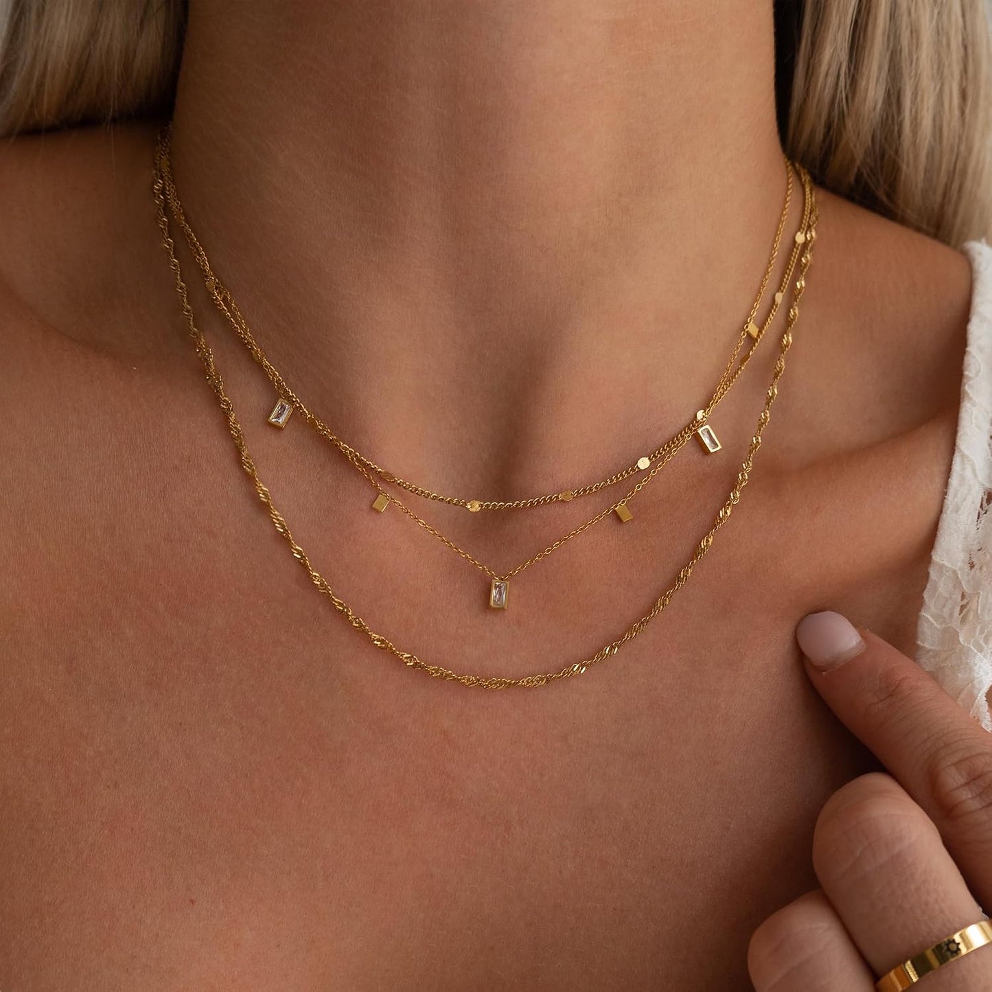 Fwlisesa Collares en capas para mujer, conjunto de collares de oro...