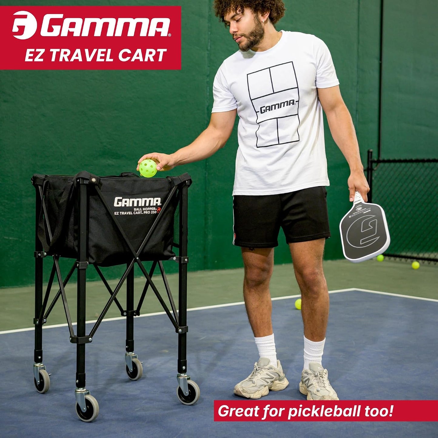 Carro de viaje GAMMA Sports EZ, tolva de tenis y pickleball, pádel,...
