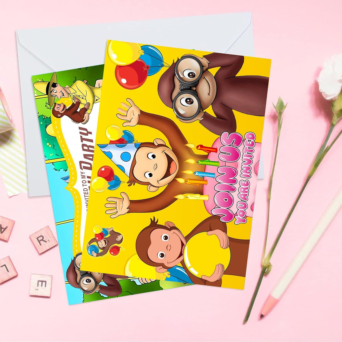 16 tarjetas de dibujos animados para George of Curious y sobres, su...