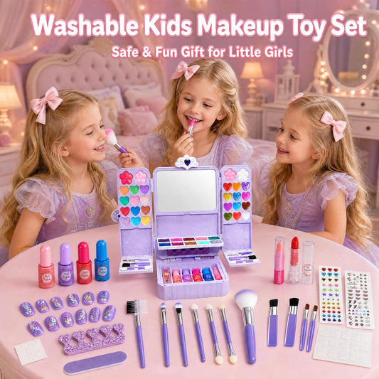 Kit de maquillaje infantil de 75 piezas para niñas, juego de maquil...