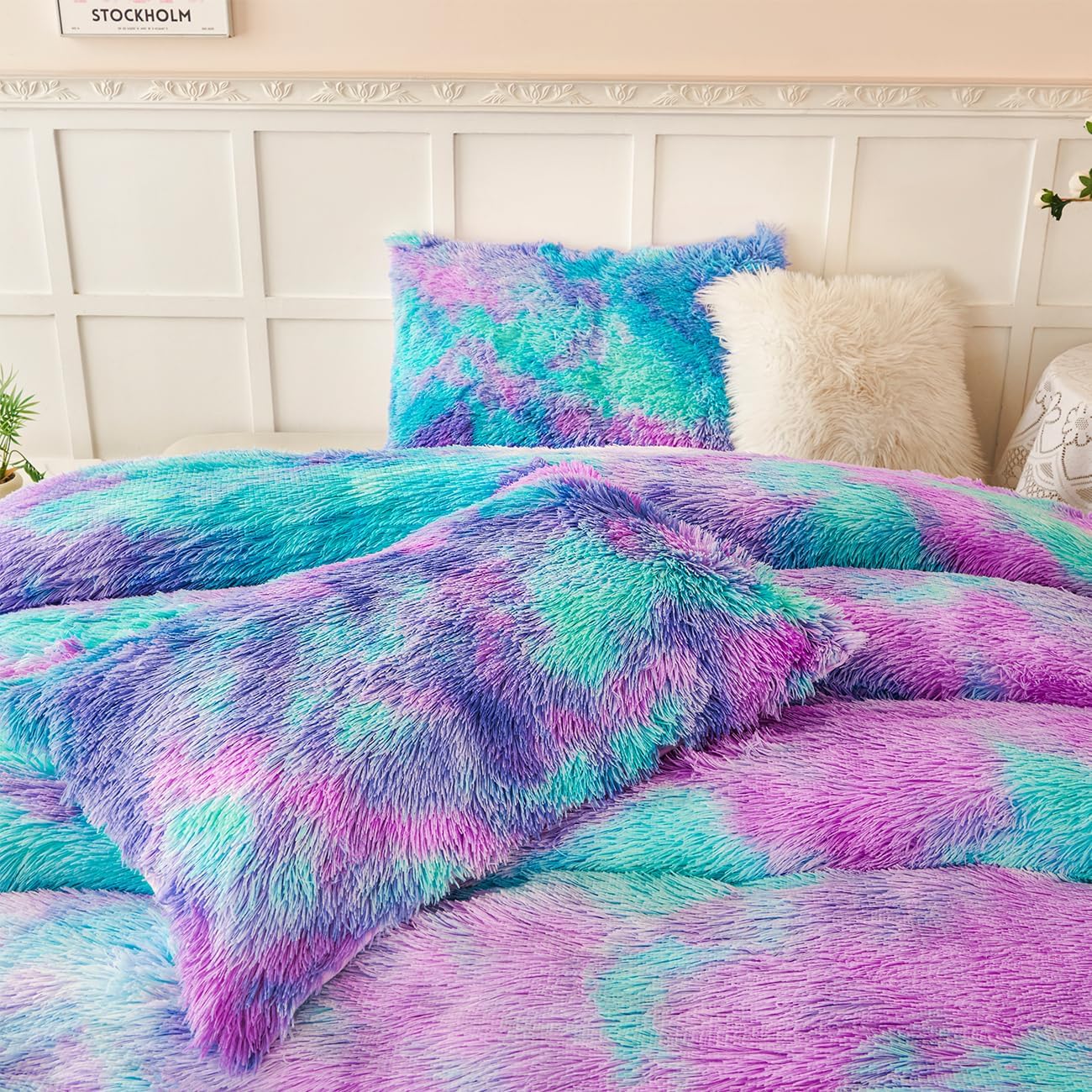 PERFEMET Juego de ropa de cama de pelo esponjoso para niñas tamaño...