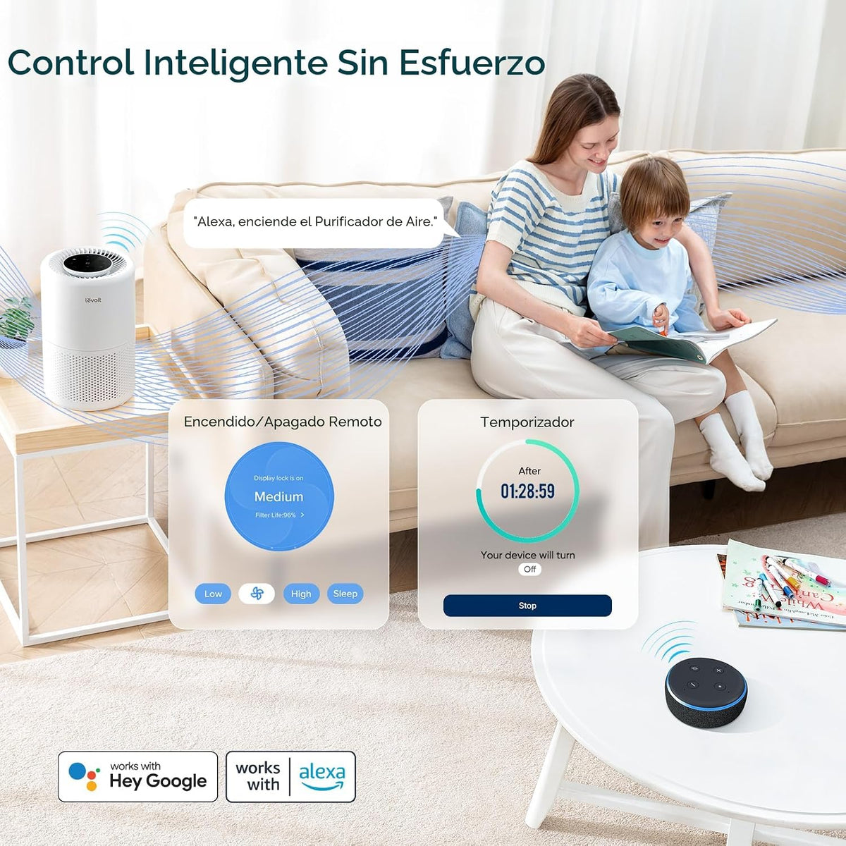 LEVOIT - Purificador de aire para dormitorio del hogar, control int...