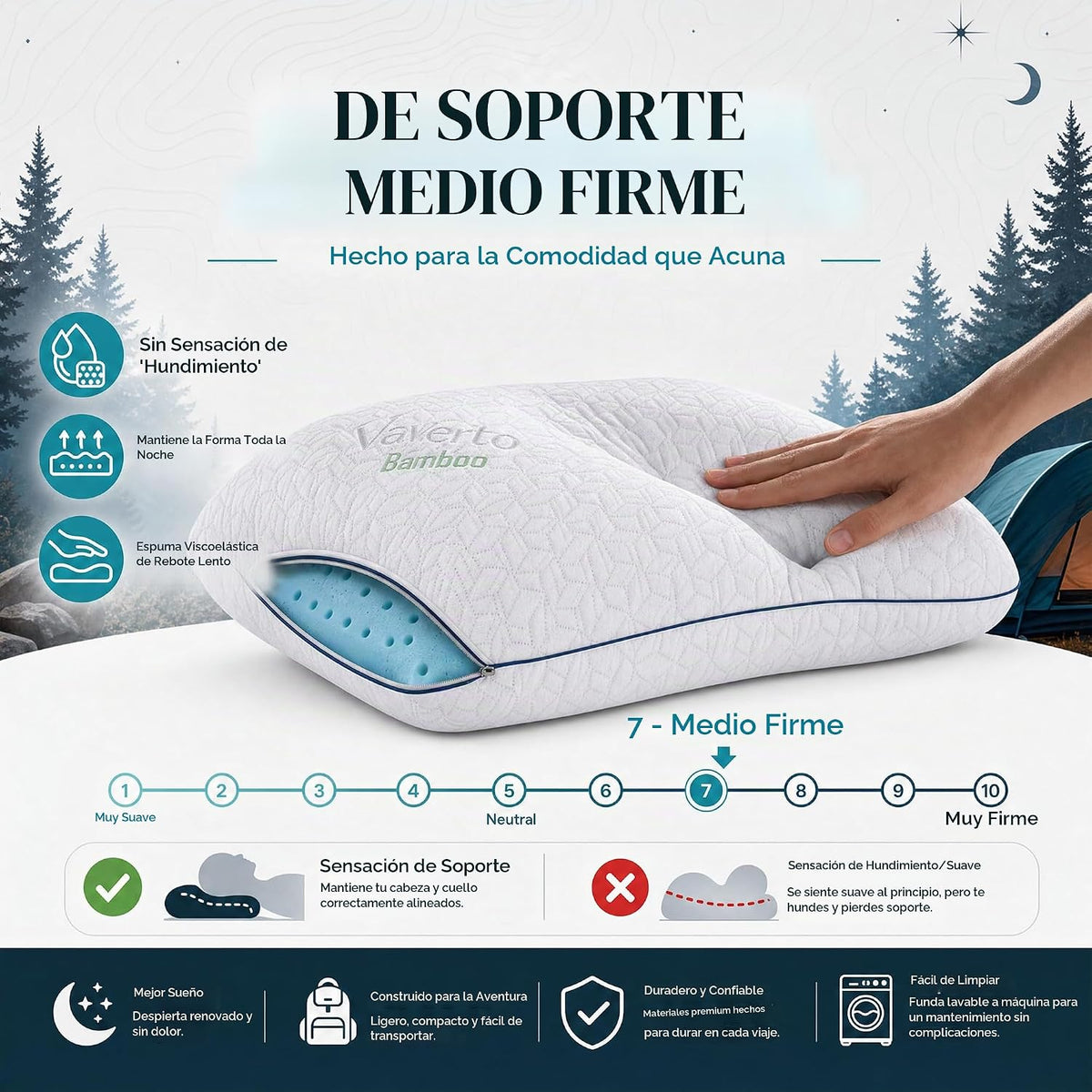 Vaverto Almohada pequeña de espuma viscoelástica para camping, paqu...