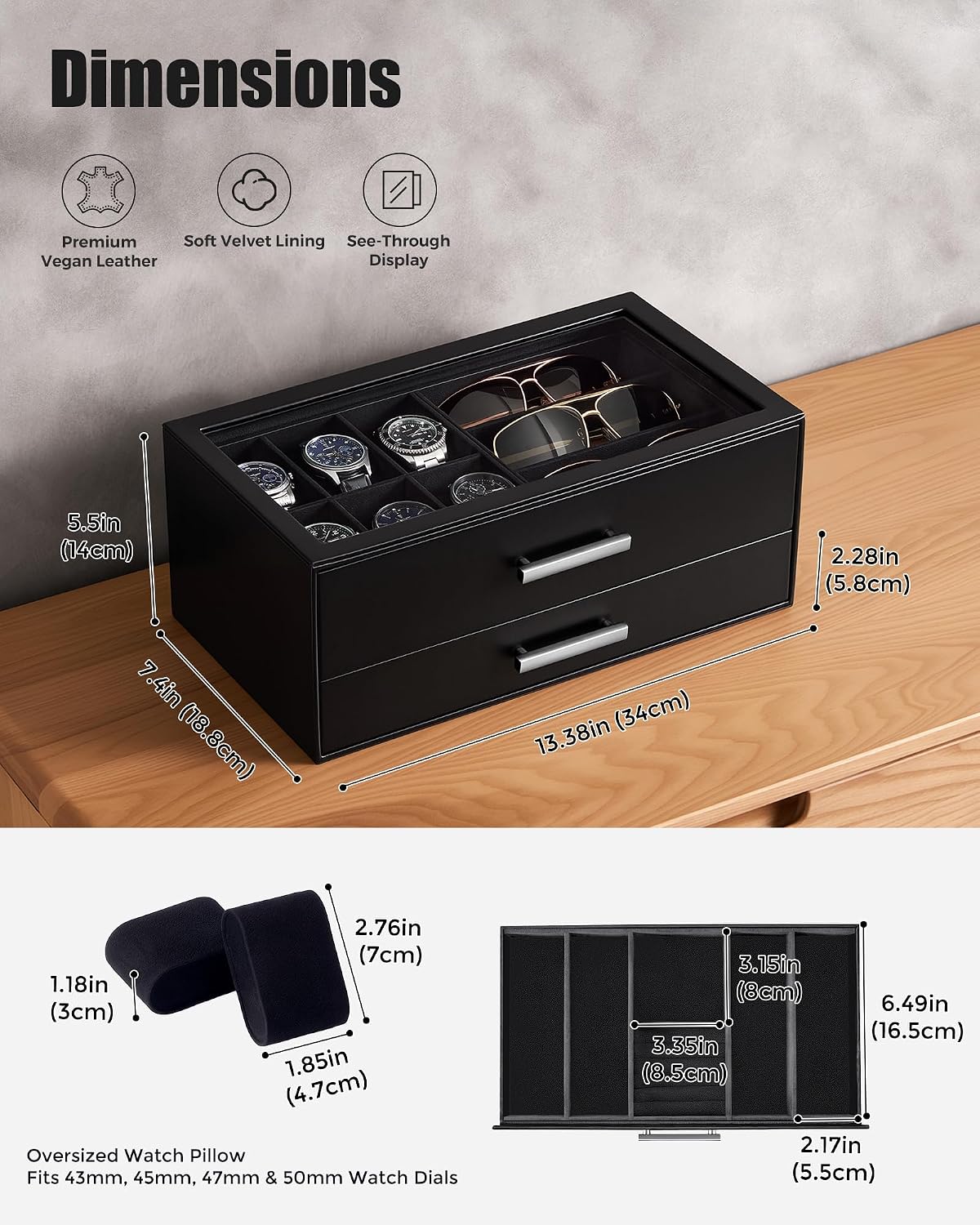 ProCase Joyero extraíble para hombre, caja de reloj de 6 ranuras y...