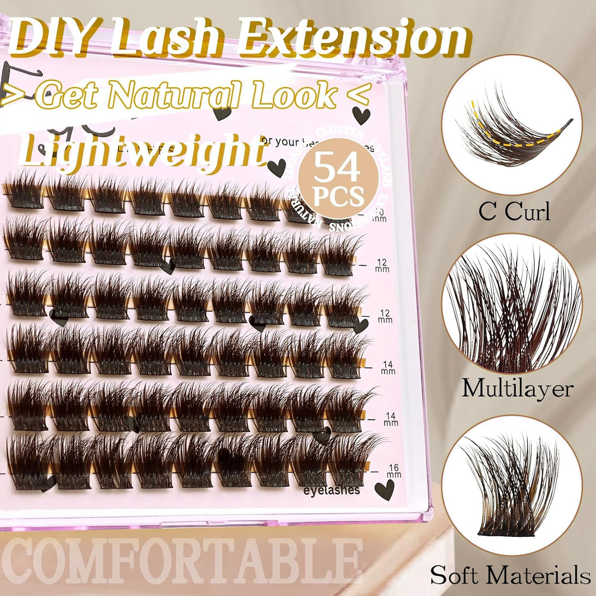 SLSXNL - Extensiones de pestañas falsas en racimo C de 10-16 mm, 54...