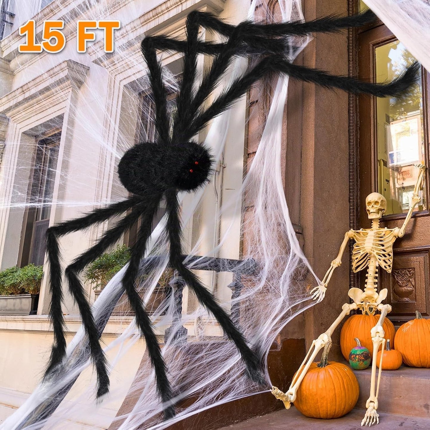 Decoración de araña gigante de Halloween de 15 pies para exteriores...