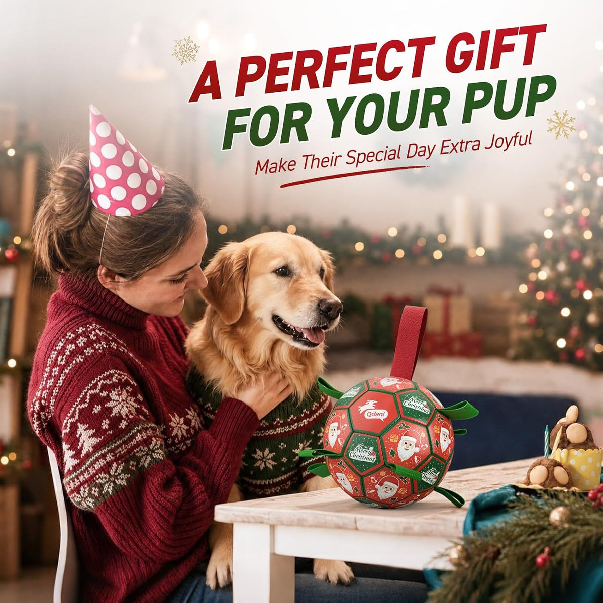 QDAN Pelota de fútbol de juguete para Navidad para perros medianos...