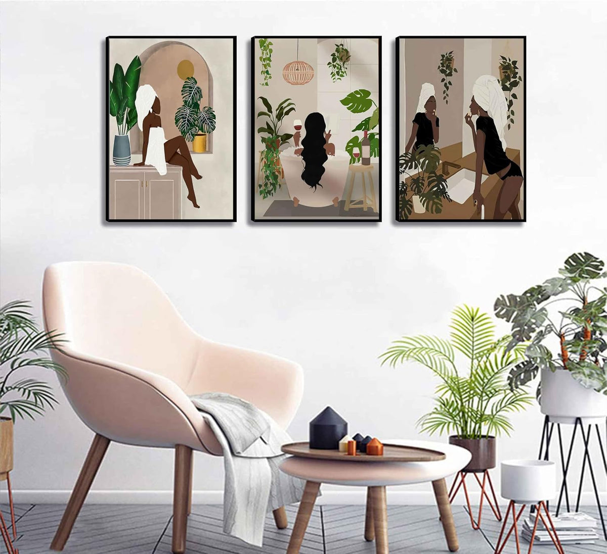 WSTUKVV 3 piezas de arte de pared para baño de chica negra, pósters...