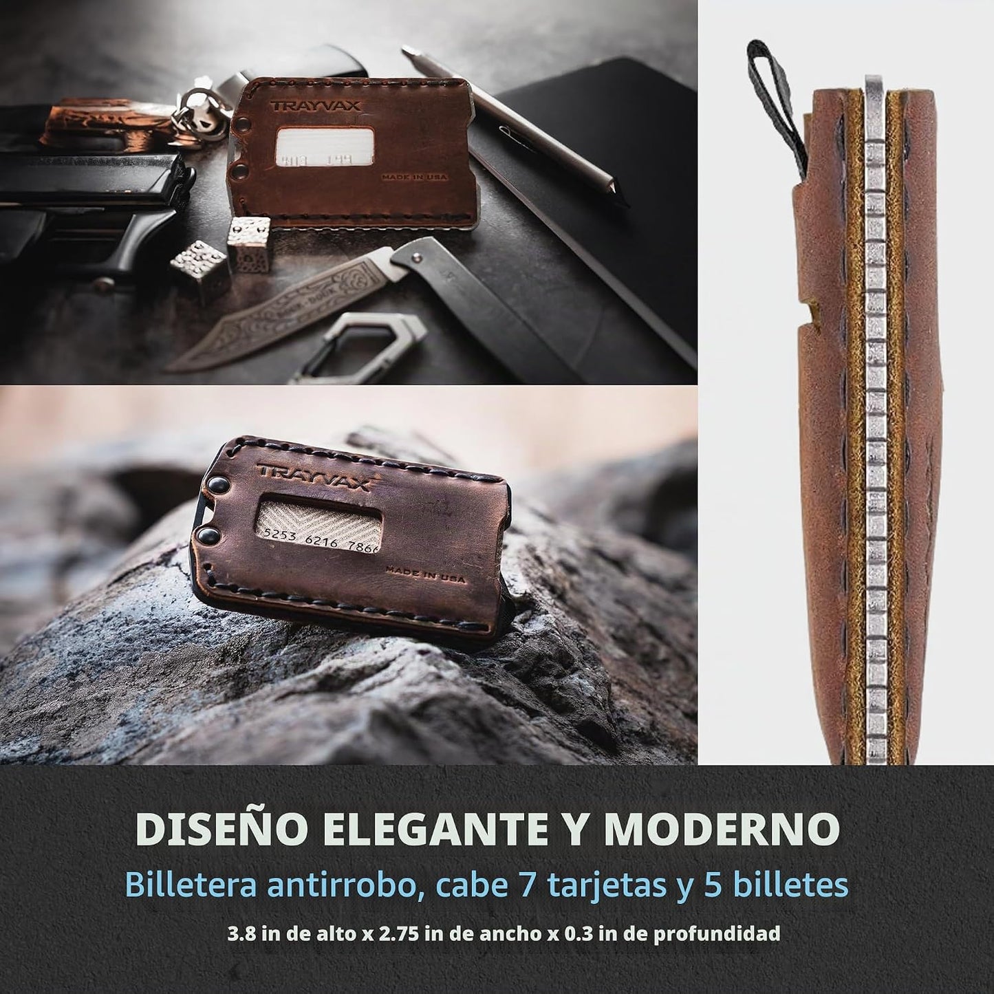 Trayvax Ascent - Cartera con bolsillo frontal RFID para dinero y ta...
