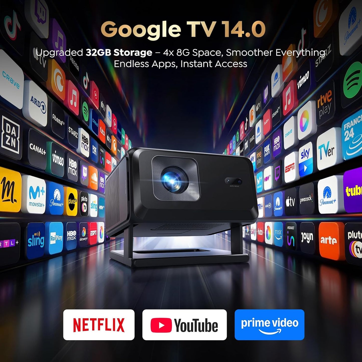 Proyector inteligente [Google TV 14.0 y soporte Dolby y 4K] con WiF...