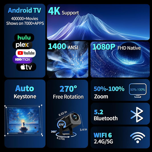[Proyector 2026 actualizado] Mini proyector compatible con 4K 1080P...