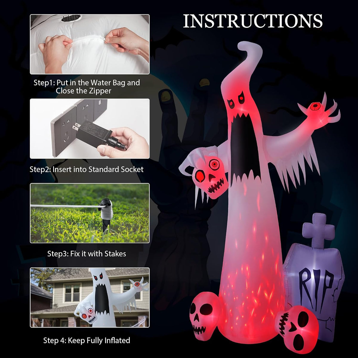 HOPOCO Inflables de Halloween de 12 pies para decoración al aire li...