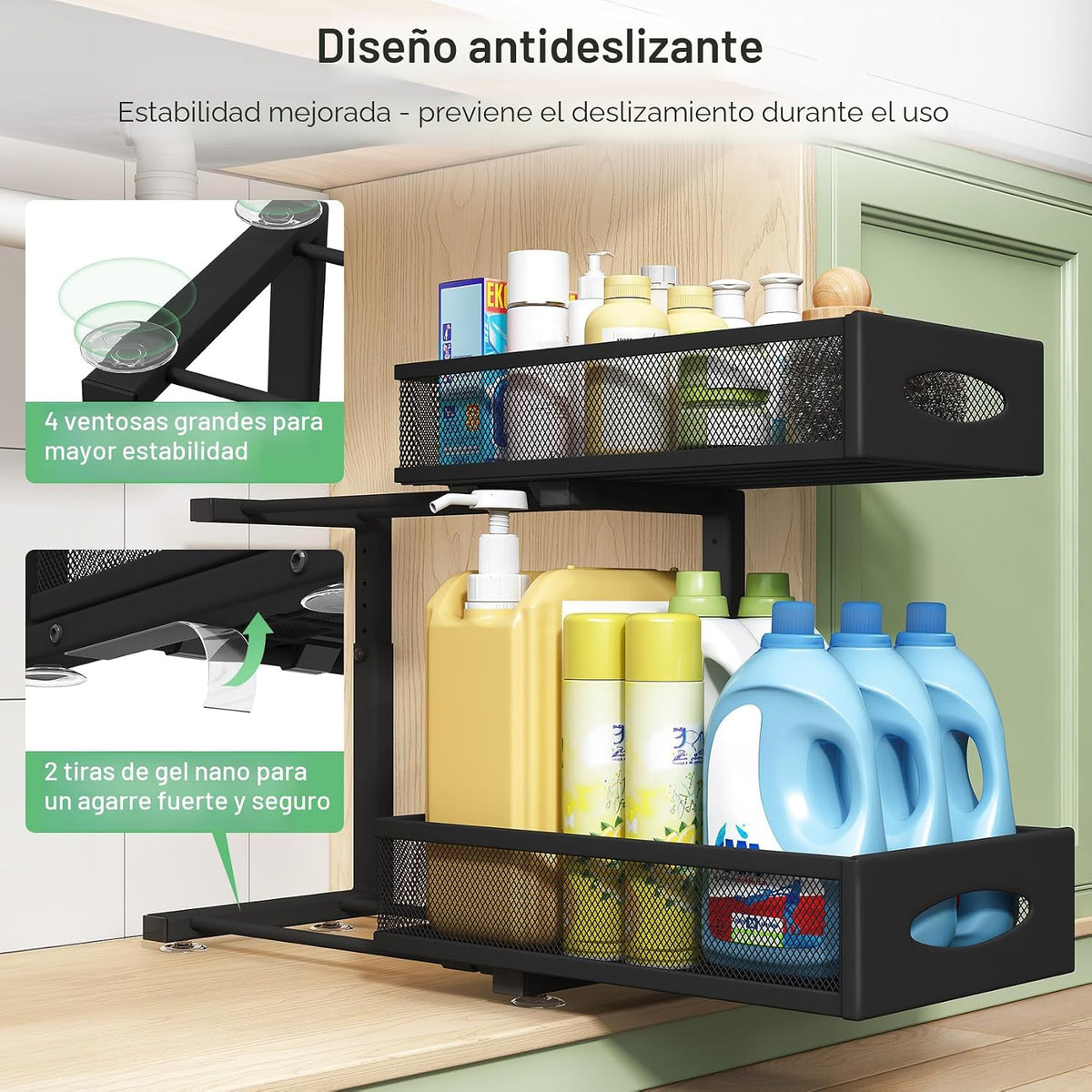 Organizador para debajo del fregadero, paquete de 2 cestas organiza...