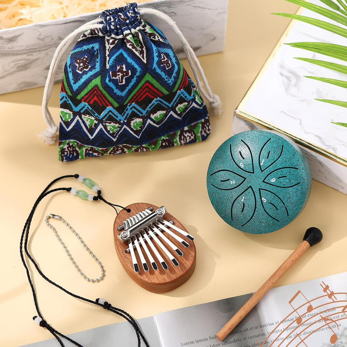 Maasechs - Juego de 2 tambores mini para kalimba y lengua, 8 teclas...