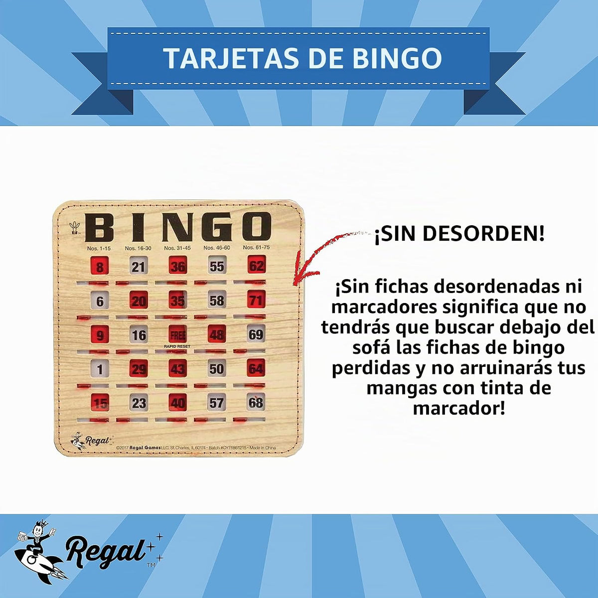 Regal Games juegos de 25 tarjetas de bingo extra gruesas, cosidas,...