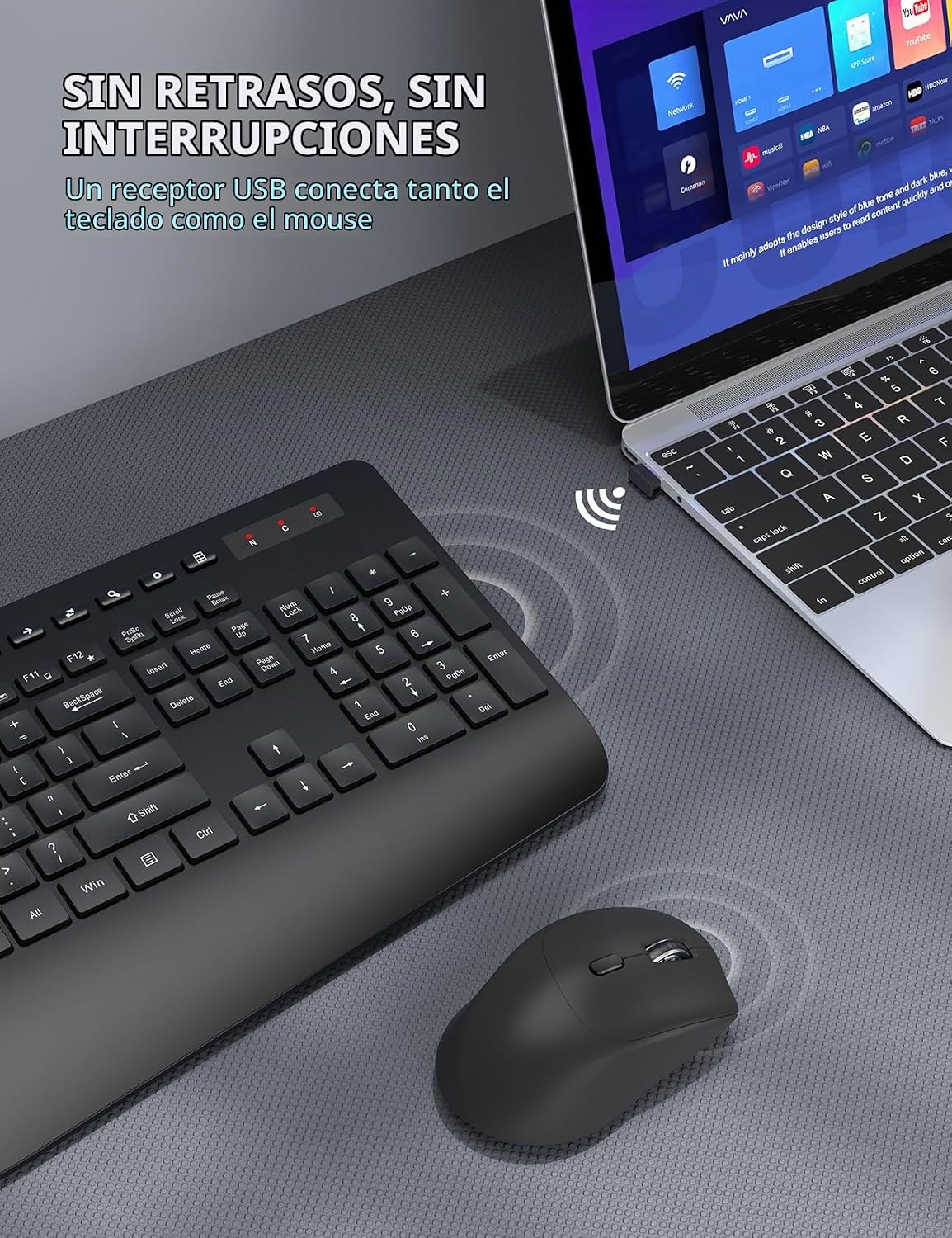 Combo de teclado y mouse inalámbricos, diseño ergonómico de tamaño...