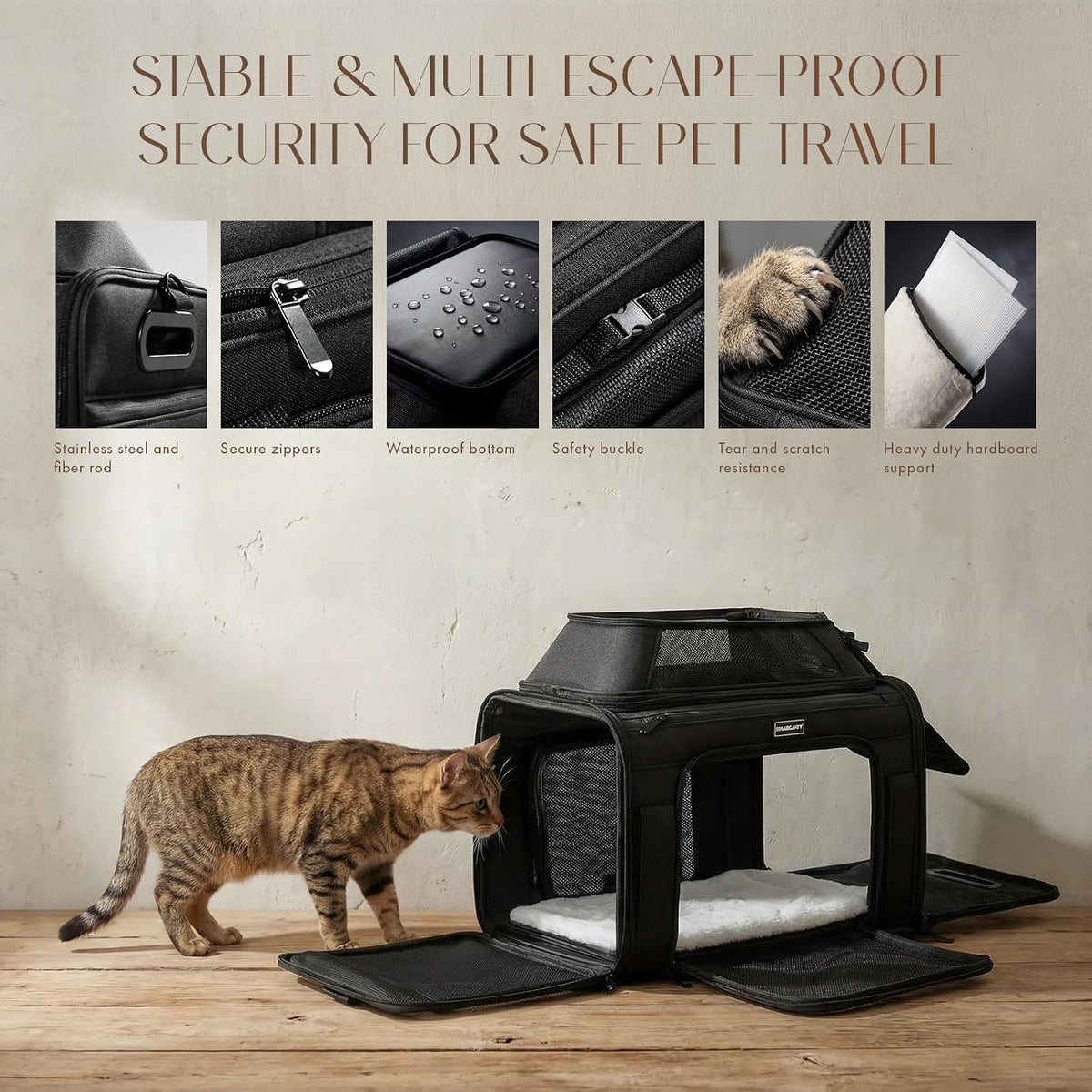 Transportador para gatos con ruedas y ventana para mascotas, 18 x 1...