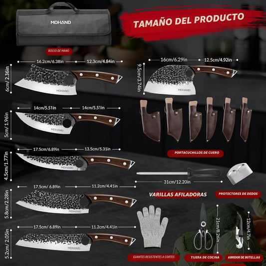 MDHAND - Juego de cuchillos de carnicero, juego de cuchillos de che...