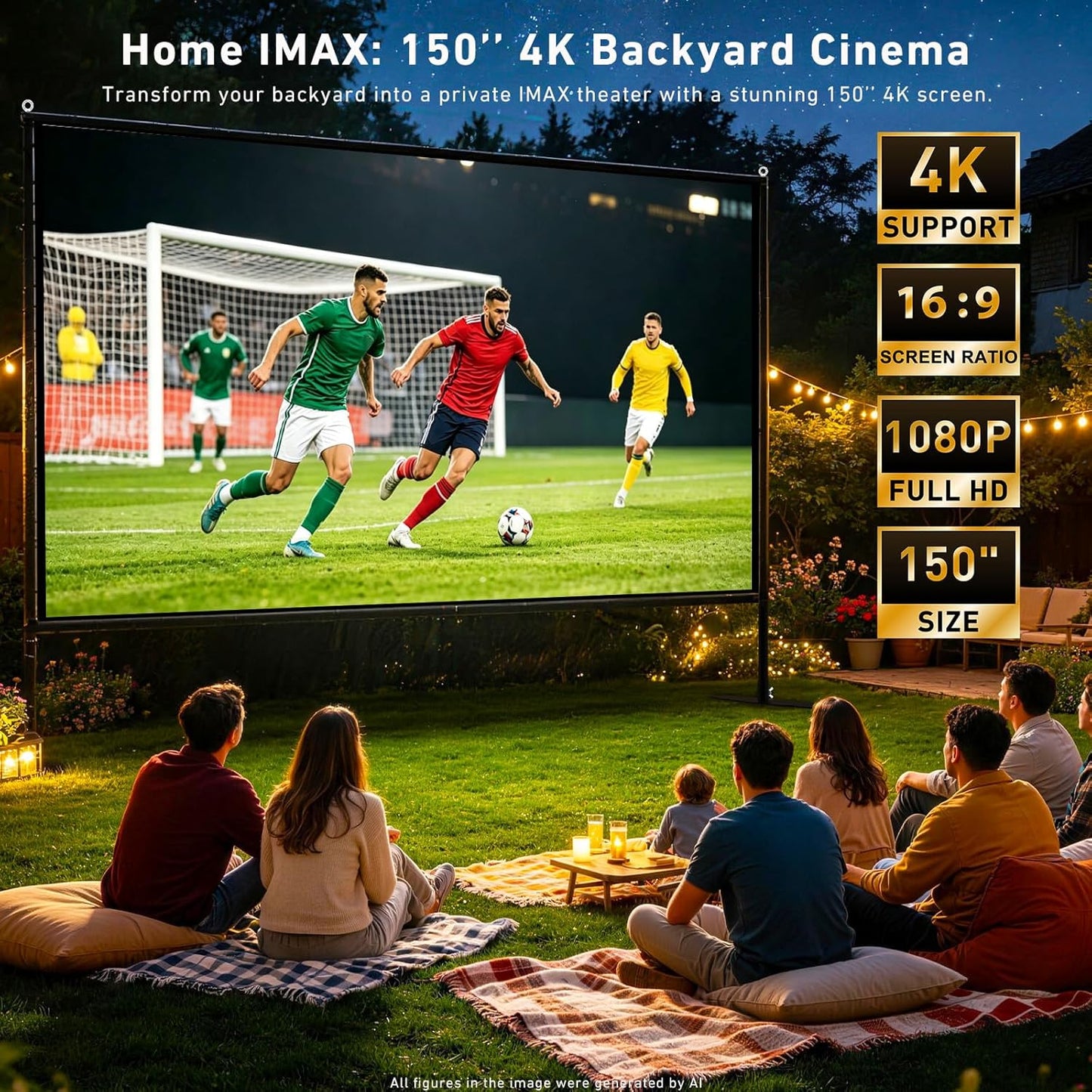 Pantalla de proyector de 150 pulgadas con soporte, pantalla de cine...