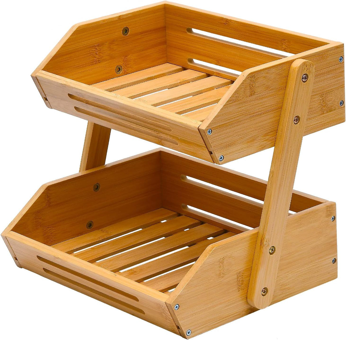 VIKEYHOME Cesta de frutas, canasta de frutas de 2 niveles de bambú...