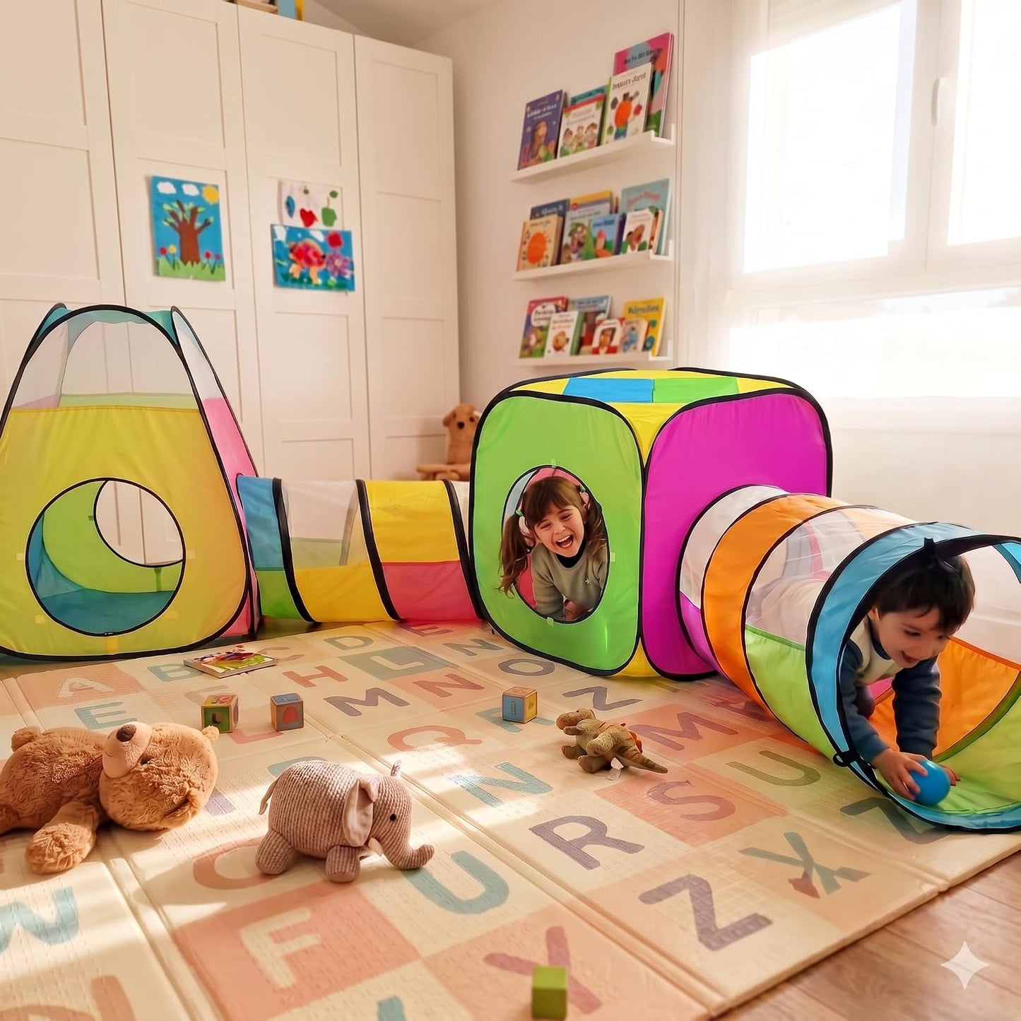 NUBUNI Tienda de Juego Emergente para Niños de 4 Piezas: 2 Túneles...