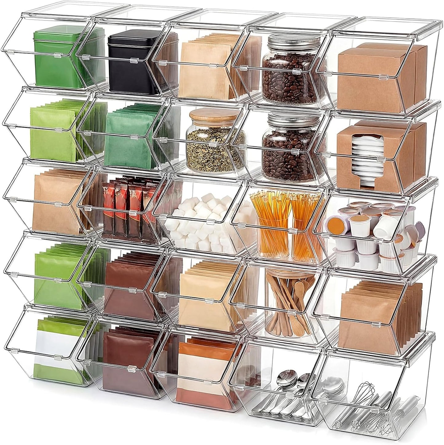 Yerliker 25 cubos de almacenamiento de plástico transparente con ta...