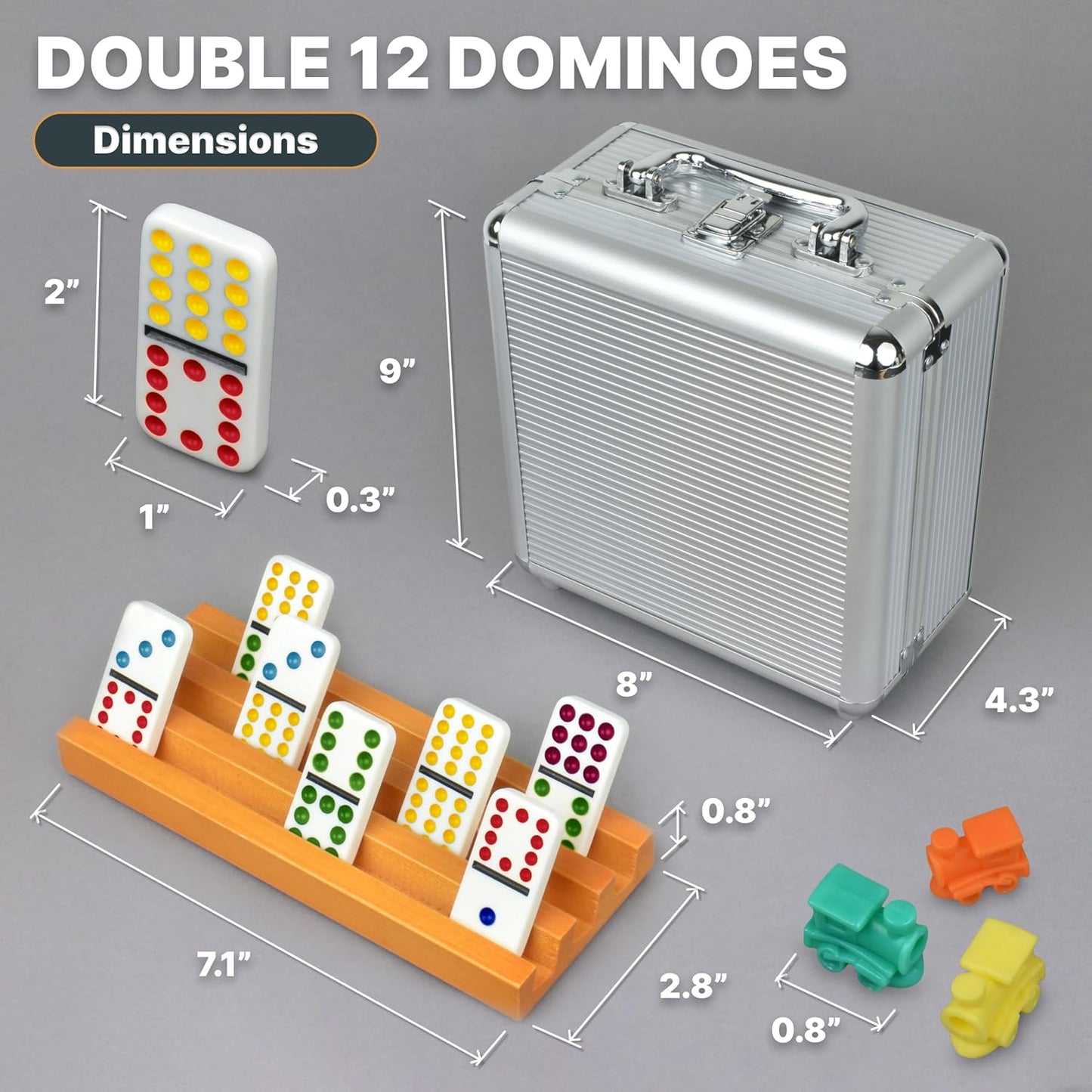 Queensell Juego de dominó de tren mexicano con 8 soportes, cubo de...