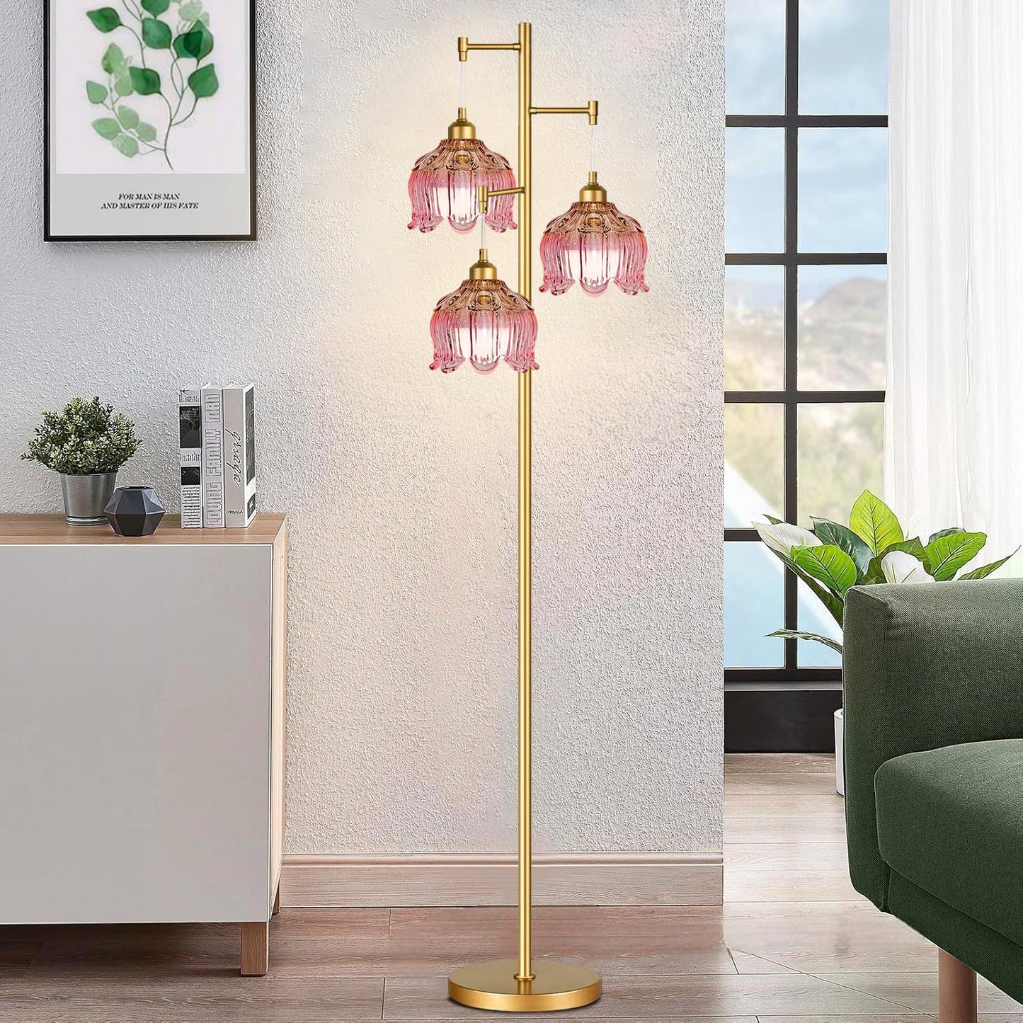 QIYIZM Lámpara de pie rosa para sala de estar, dormitorio, lámpara...