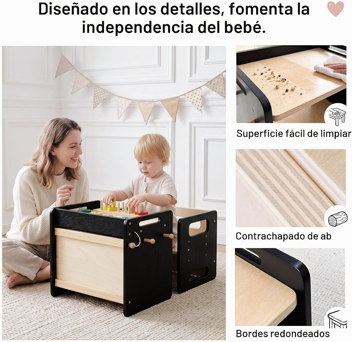 Montessori - Juego de mesa y silla de destete, mesa ajustable para...