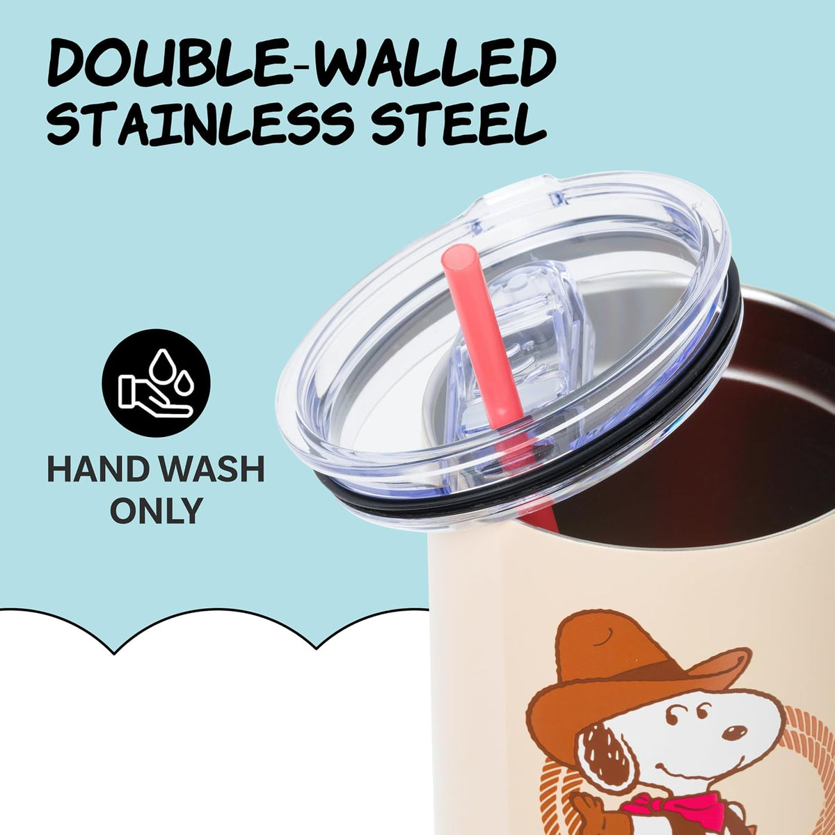 Silver Buffalo Peanuts Snoopy Howdy Partner, vaso de acero inoxidab...