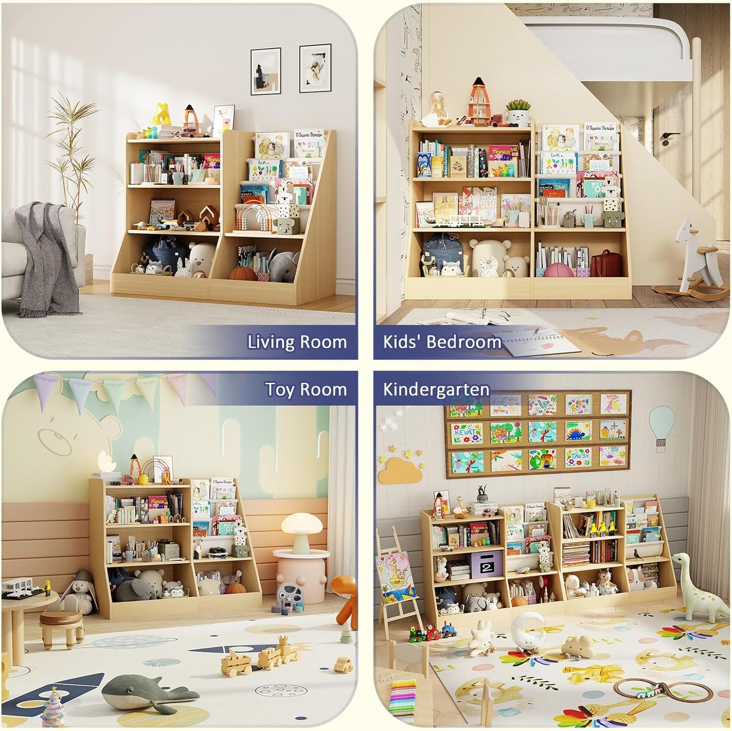 IKALIFE Estantería de madera grande para niños de 39" y organiz...