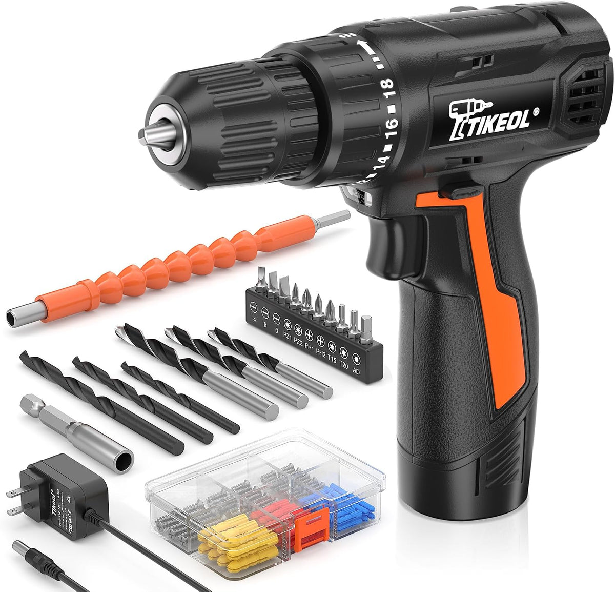 TIKEOL Juego de taladro inalámbrico de 12 V con batería y cargador,...