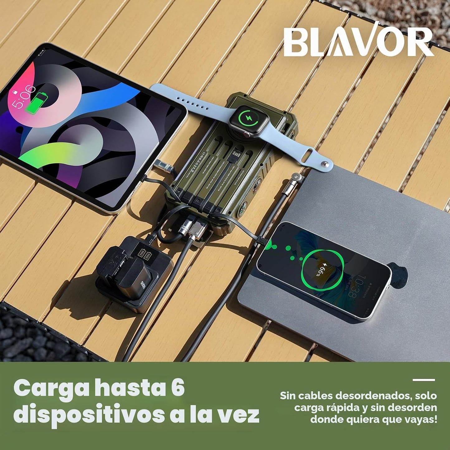 BLAVOR Banco de Energía Solar 20000mAh con Cables Integrados, Carga...