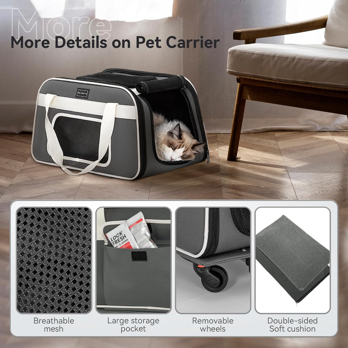 PETSFIT Transportador para gatos aprobado por aerolíneas con ruedas...