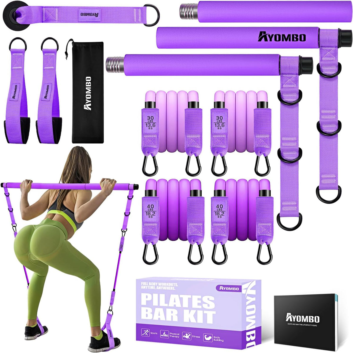 Kit de barra de pilates Ayombo con bandas de resistencia, equipo de...