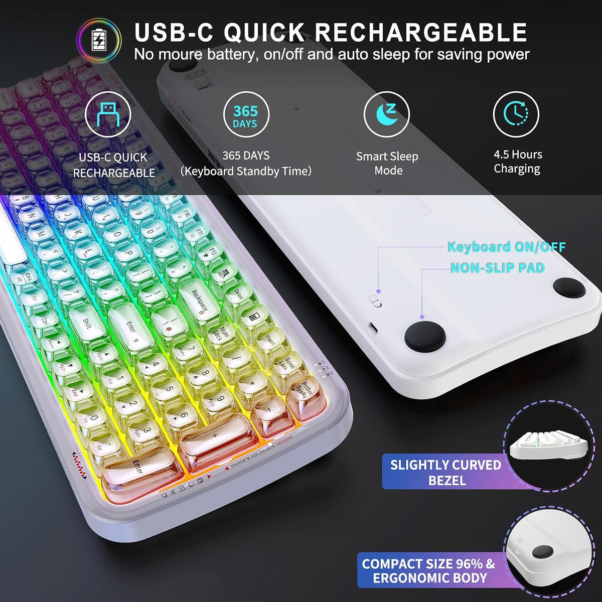 FOPETT Teclado inalámbrico para computadora con retroiluminación RG...