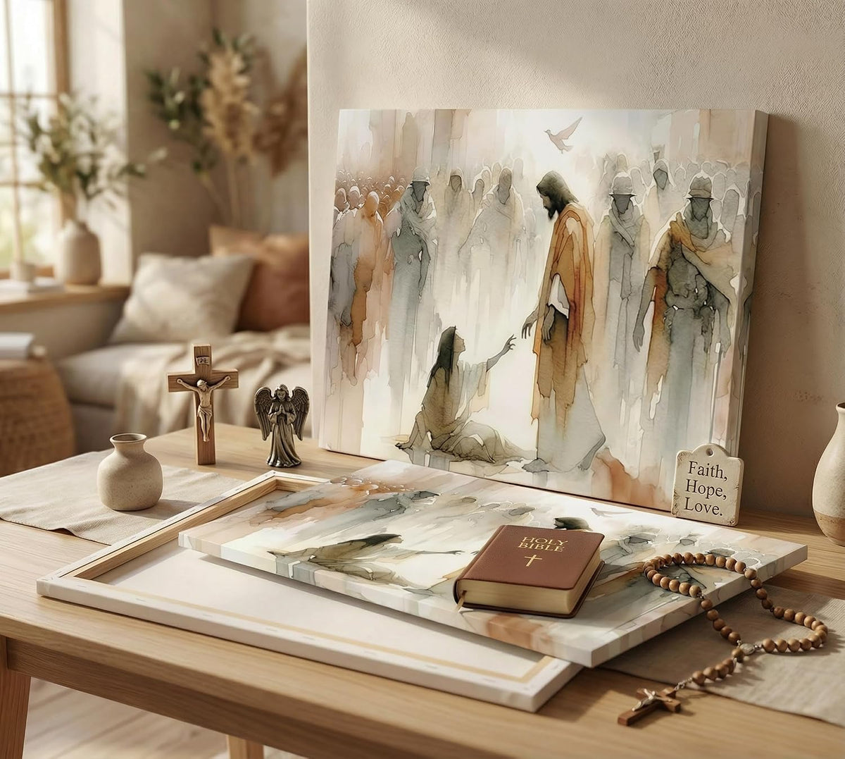 GGF Arte de pared en lienzo Jesús sana a la mujer, la mujer toca el...