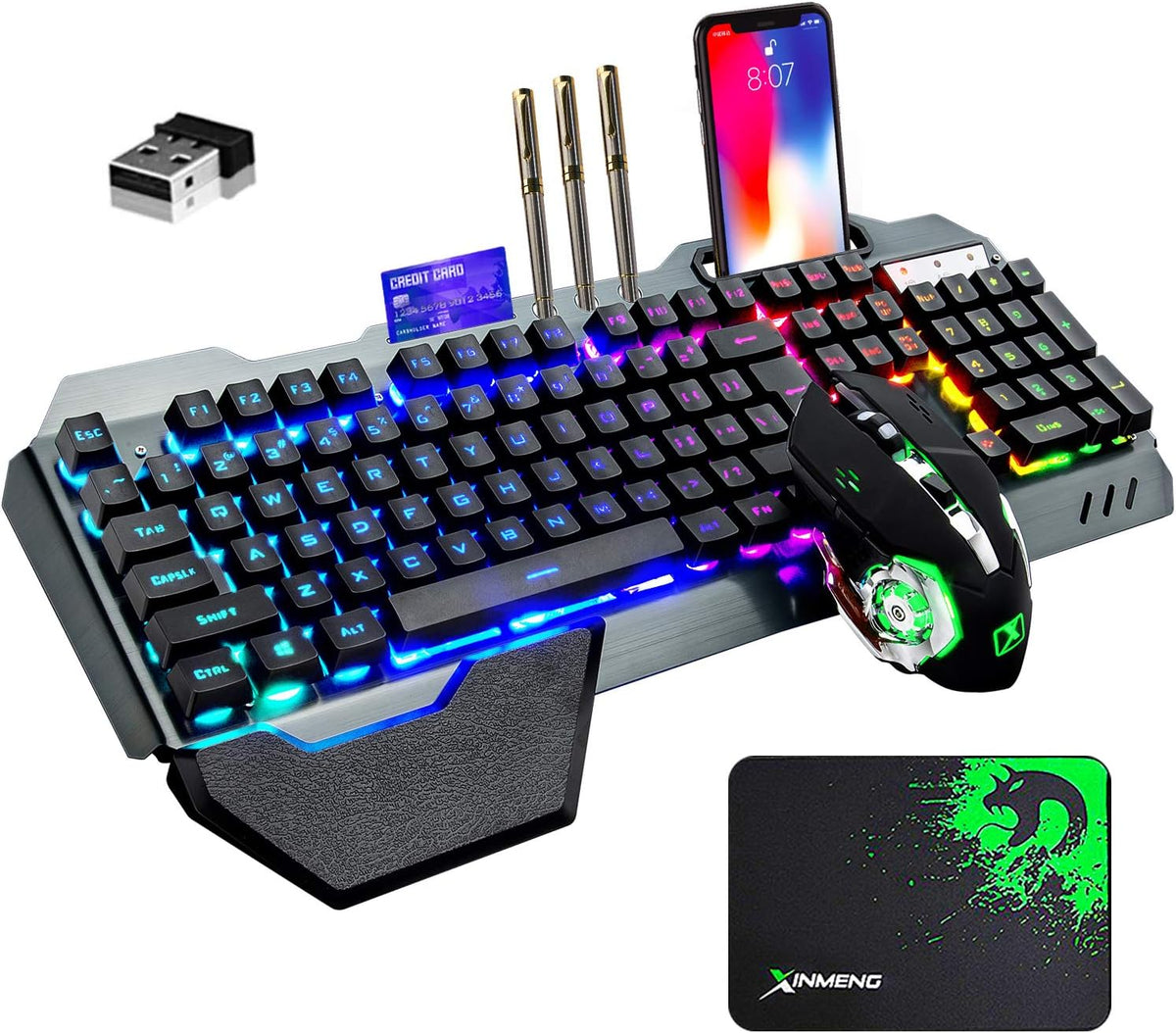 Teclado y ratón inalámbricos para juegos RGB con retroiluminación d...
