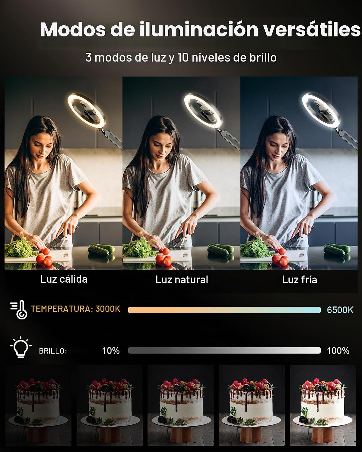 Anillo de luz con trípode de soporte para iPhone \u2013 Trípode sup...