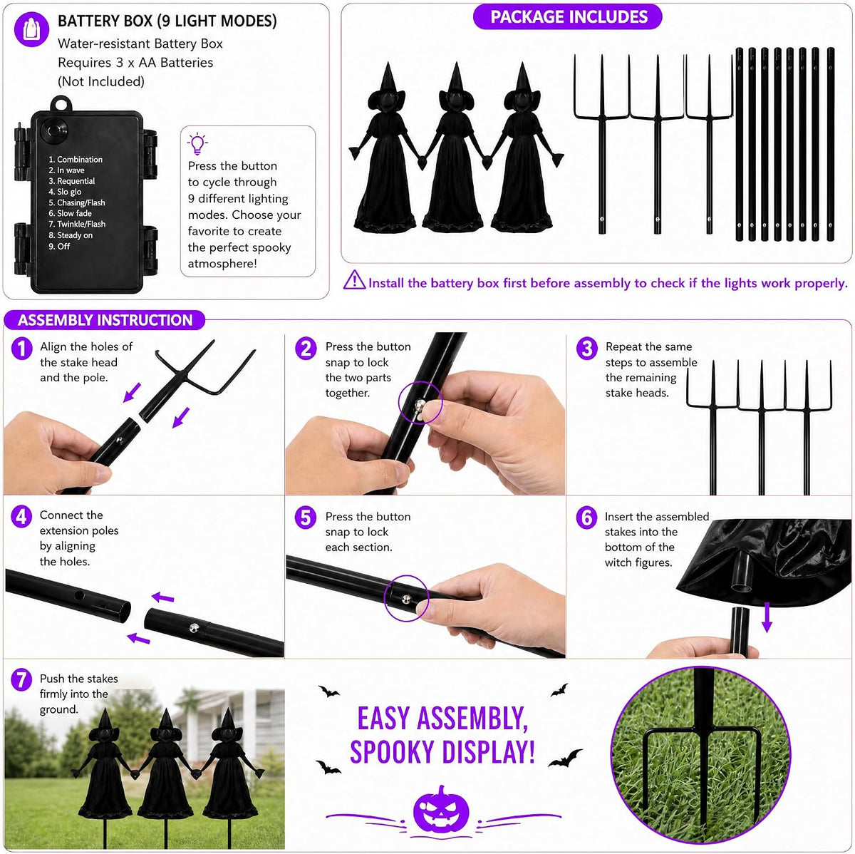 TW SHINE Decoraciones de bruja de Halloween para exteriores, juego...