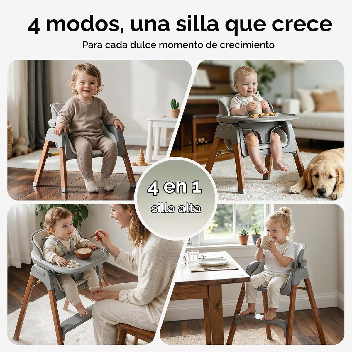 Fodoss Silla alta para bebé, convertible 4 en 1, color gris para be...