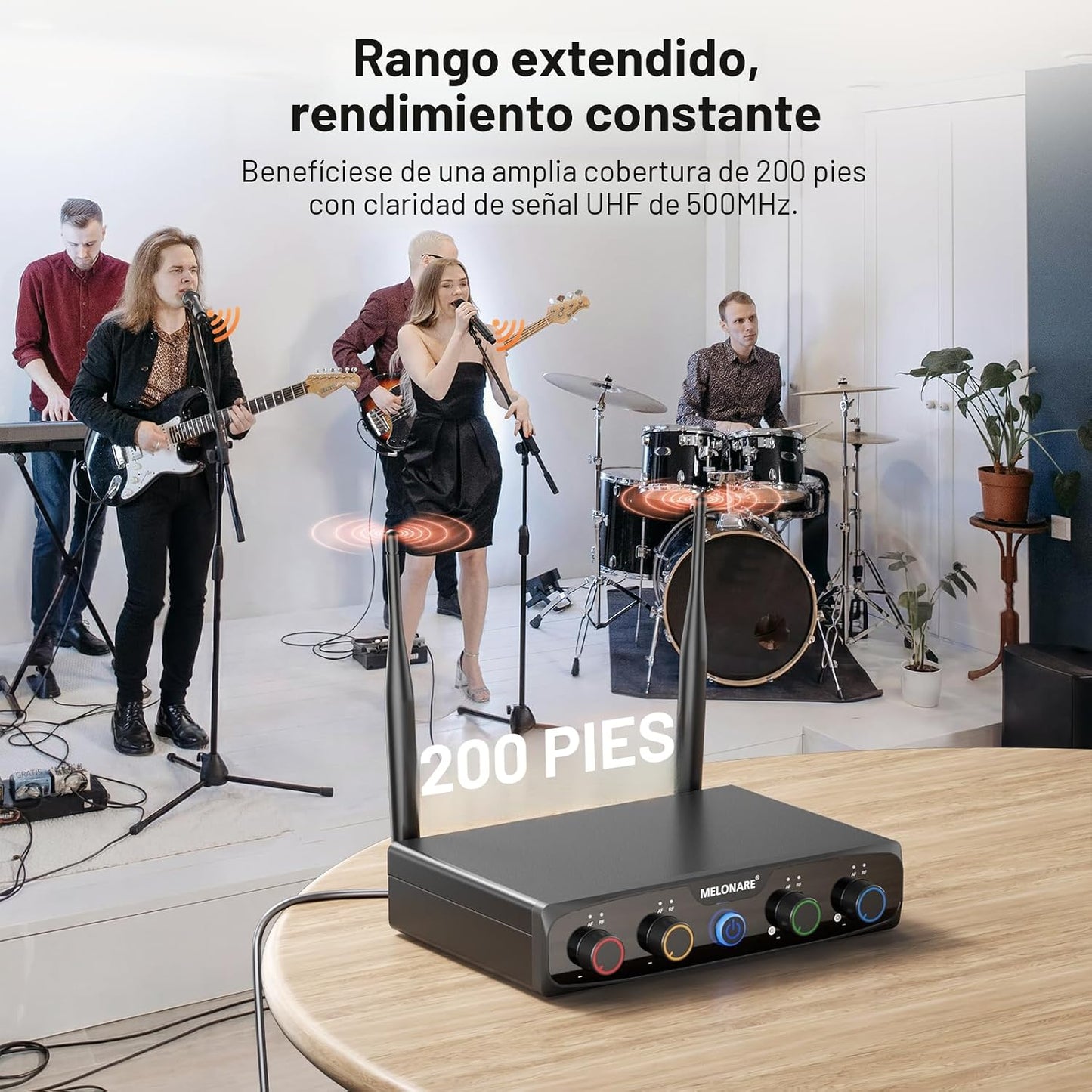Sistema de micrófono inalámbrico MELONARE de 4 canales, juego de mi...