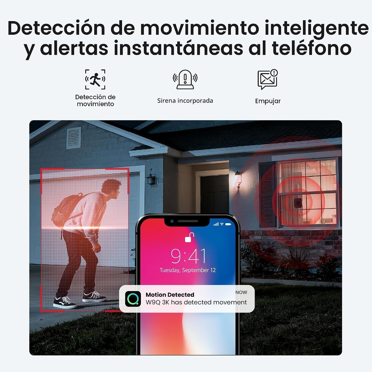 HOMIQ LIFE Cámara de seguridad para ventanas 2K, cámaras WiFi inter...