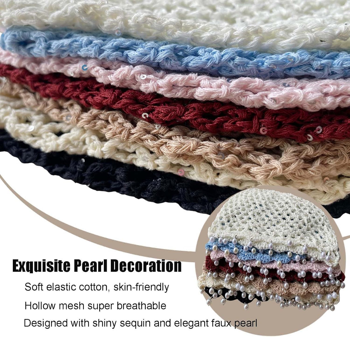 Qkxbxk Gorro de punto hueco con lentejuelas y perlas para mujer, es...